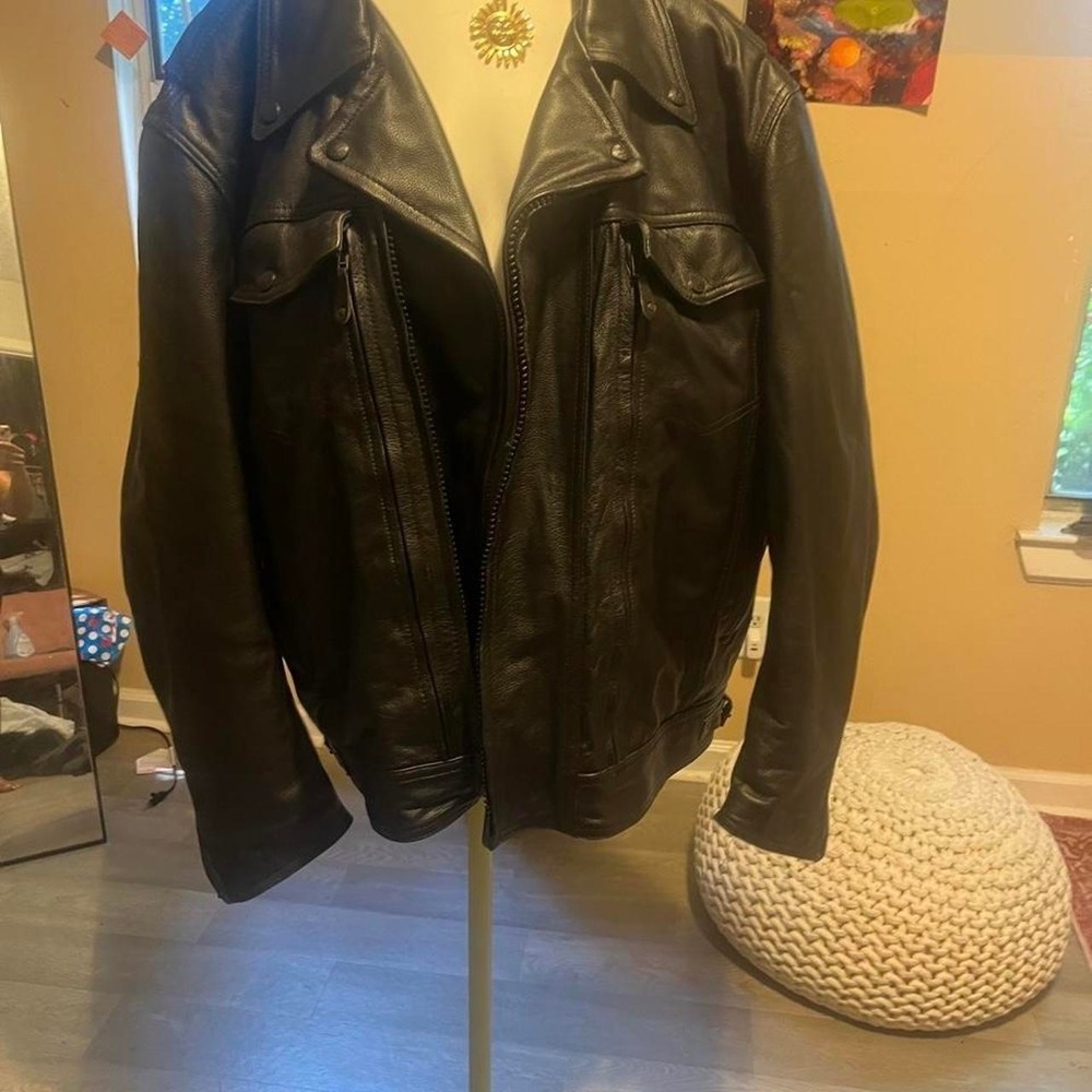 4X Genuine Black leather jacket with zipper and button closure